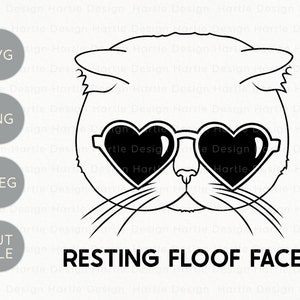Persian Cat Wearing Heart Sunglasses SVG | Resting Floof Face Cut File Image for Silhouette & Cricut | Cat Lover Vinyl Crafting Graphic PNG