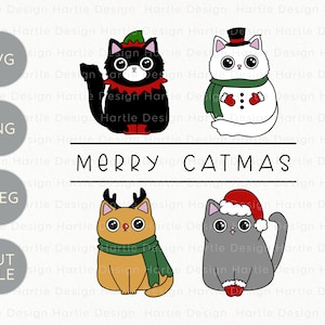 Merry Catmas Christmas Katzen Layered SVG | Elfe Schneemann Rentier Katze Silhouette & Cricut | Weihnachten Bastel Vinyl Grafik PNG
