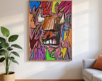 El Toro – Colourful Abstract Bull, Graffiti Pop Art Digital Print (UNFRAMED)