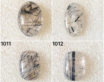 Gema cabochão de rutilo preto natural, lote de gemas soltas cabochão pretas para atacado, usada para fabricação de joias (1009-1012)
