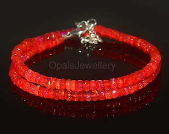 Red Ethiopian Opal Beads Necklace,Faceted Opal Beads Necklace,Opal Stone Necklace,Fire Opal Necklace 16 Inches,Opal Jewelry,Opal gemstone