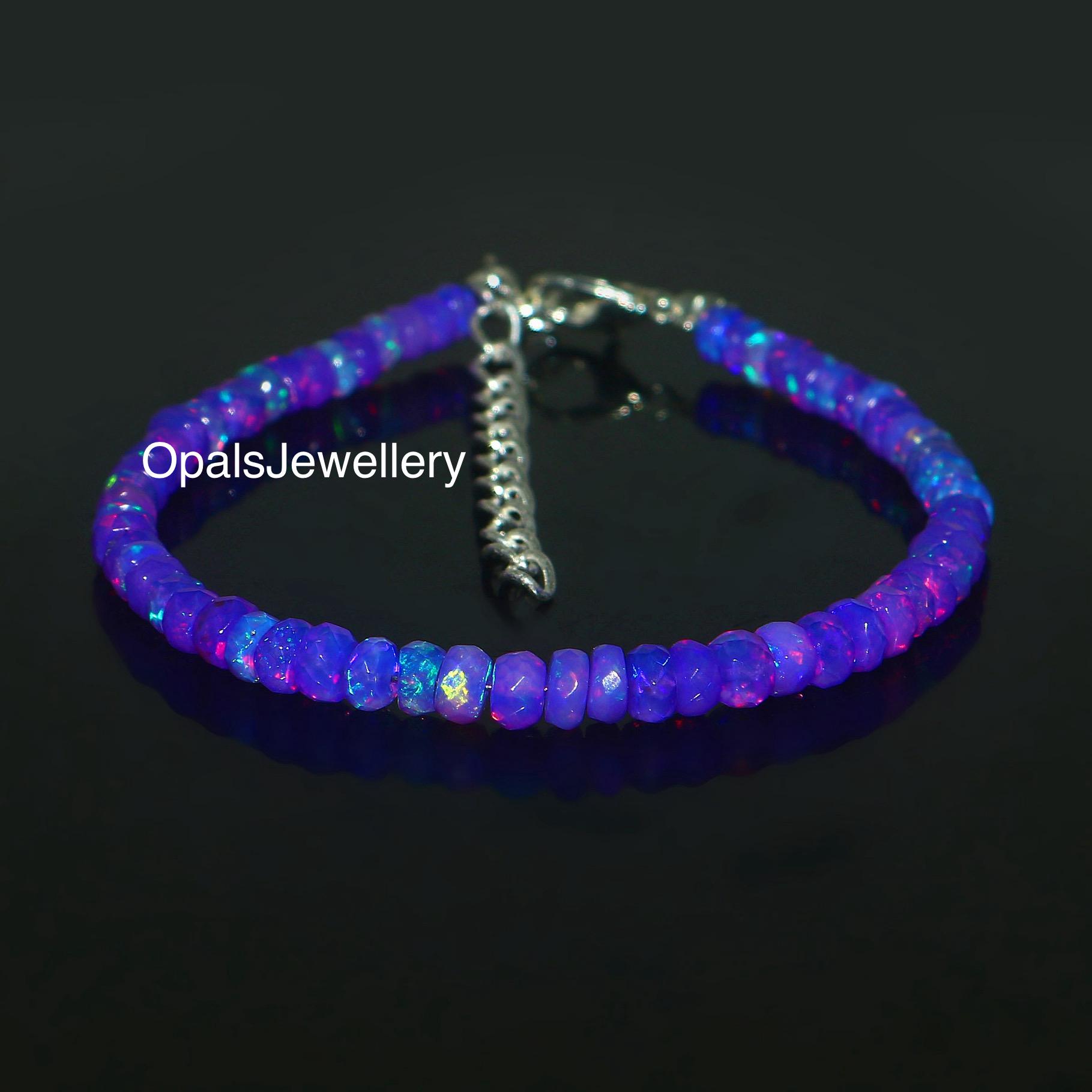 Purple Opal Bracelet,Ethiopian Opal Faceted Beads Bracelet,7 Inches Opal Bracelet,Ethiopian Opal,Fire Opal Bracelet,Opal Jewellery,OpalBeads
