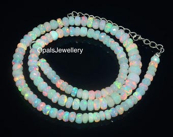 Natural Ethiopian Opal Necklace, Fire Opal faceted Rondelle Beads Necklace, Opal Necklace, Fire Opal Necklace 16 inches Opal necklace