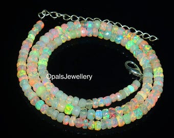 Natural Ethiopian Opal Necklace, Fire Opal faceted Rondelle Beads Necklace, Opal Necklace, Fire Opal Necklace 16 inches Opal necklace