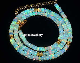 Natural Ethiopian Opal Necklace, Fire Opal faceted Rondelle Beads Necklace, Opal Necklace, Fire Opal Necklace 16 inches Opal necklace