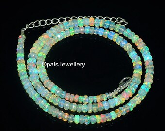 Natural Ethiopian Opal Necklace, Fire Opal faceted Rondelle Beads Necklace, Opal Necklace, Fire Opal Necklace 16 inches Opal necklace