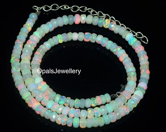 Natural Ethiopian Opal Necklace, Fire Opal faceted Rondelle Beads Necklace, Opal Necklace, Fire Opal Necklace 16 inches Opal necklace