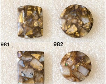 Gema Cabochão de Pedra da Lua Natural Reconstruída, Lote de Gema Solta Cabochão Reconstruída para Atacado, Utilizada para Fabricação de Joias (979-982)