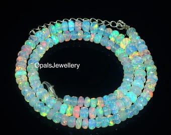 Natural Ethiopian Opal Necklace, Fire Opal faceted Rondelle Beads Necklace, Opal Necklace, Fire Opal Necklace 16 inches Opal necklace