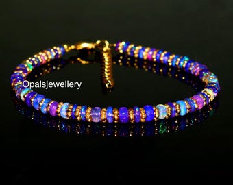 AAA Purple Opal Bracelet,Ethiopian Opal Rondelle Beads Bracelet, Ethiopian Opal Bracelet, Fire Opal Beads Bracelet, Opal Jewellery 7 inches