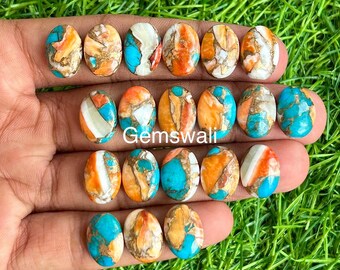 Cabochão de Turquesa Ostra, 10 x 14 mm, Cabochão oval de Turquesa Laranja Ostra, Cabochão de gema calibrada, Cabochão de Turquesa Laranja