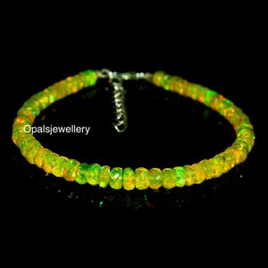Yellow Opal Bracelet,Ethiopian Opal Rondelle Faceted Beads Bracelet,Opal Bracelet 7 Inches, Fire Opal Bracelet,Opal Jewellery, Gift For Her