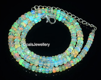 Natural Ethiopian Opal Necklace, Fire Opal faceted Rondelle Beads Necklace, Opal Necklace, Fire Opal Necklace 16 inches Opal necklace