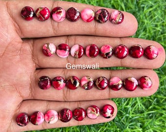 Cabujón de turquesa roja de 8 mm, cabujón redondo de turquesa roja, cabujón de gema calibrada, cabujón de turquesa roja cobriza