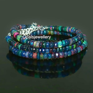 Natural Ethiopian Opal Necklace, Faceted Black Opal Rondelle Beads Necklace, 16 inches Opal Necklace, multi fire opal necklace, gift for her