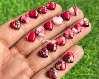 Cabujón de turquesa roja de 10 mm, cabujón de turquesa roja en forma de corazón, cabujón de gema calibrada, cabujón de turquesa roja cobriza
