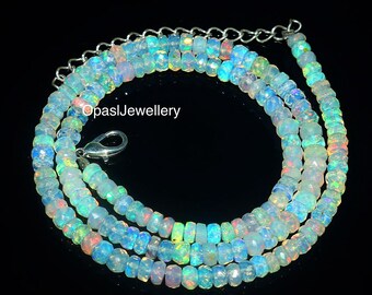 Natural Ethiopian Opal Necklace, Fire Opal faceted Rondelle Beads Necklace, Opal Necklace, Fire Opal Necklace 16 inches Opal necklace