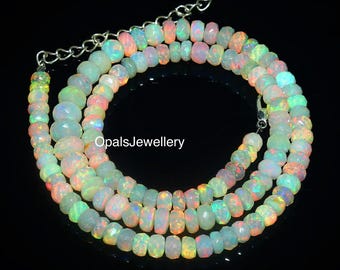 Natural Ethiopian Opal Necklace, Fire Opal faceted Rondelle Beads Necklace, Opal Necklace, Fire Opal Necklace 16 inches Opal necklace
