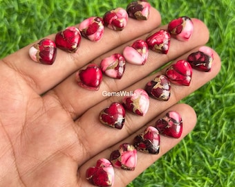 Cabujón de turquesa roja de 10 mm, cabujón de turquesa roja en forma de corazón, cabujón de gema calibrada, cabujón de turquesa roja cobriza