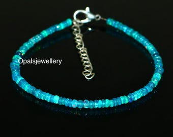 Pulsera de ópalo de Paraiba AAA, pulsera de cuentas redondas de ópalo etíope, pulsera de ópalo etíope, pulsera de cuentas de ópalo de fuego, joyería de ópalo de 18 cm