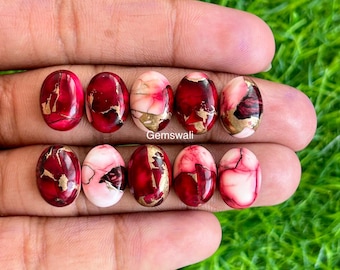 10 x 14 mm, cabujón de turquesa roja, cabujón ovalado de turquesa roja, cabujón de piedra preciosa calibrada, cabujón de turquesa de cobre rojo
