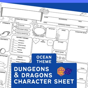 Water-Themed DnD 5e Character Sheet & Spell Sheets | Printable PDFs for Dungeons and Dragons | Water Theme