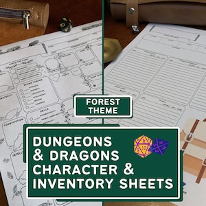 Printable DnD 5e Character Sheets - Forest Theme | Printable PDFs for Dungeons and Dragons 5th Edition w/ Spell Sheets and Inventory Sheets