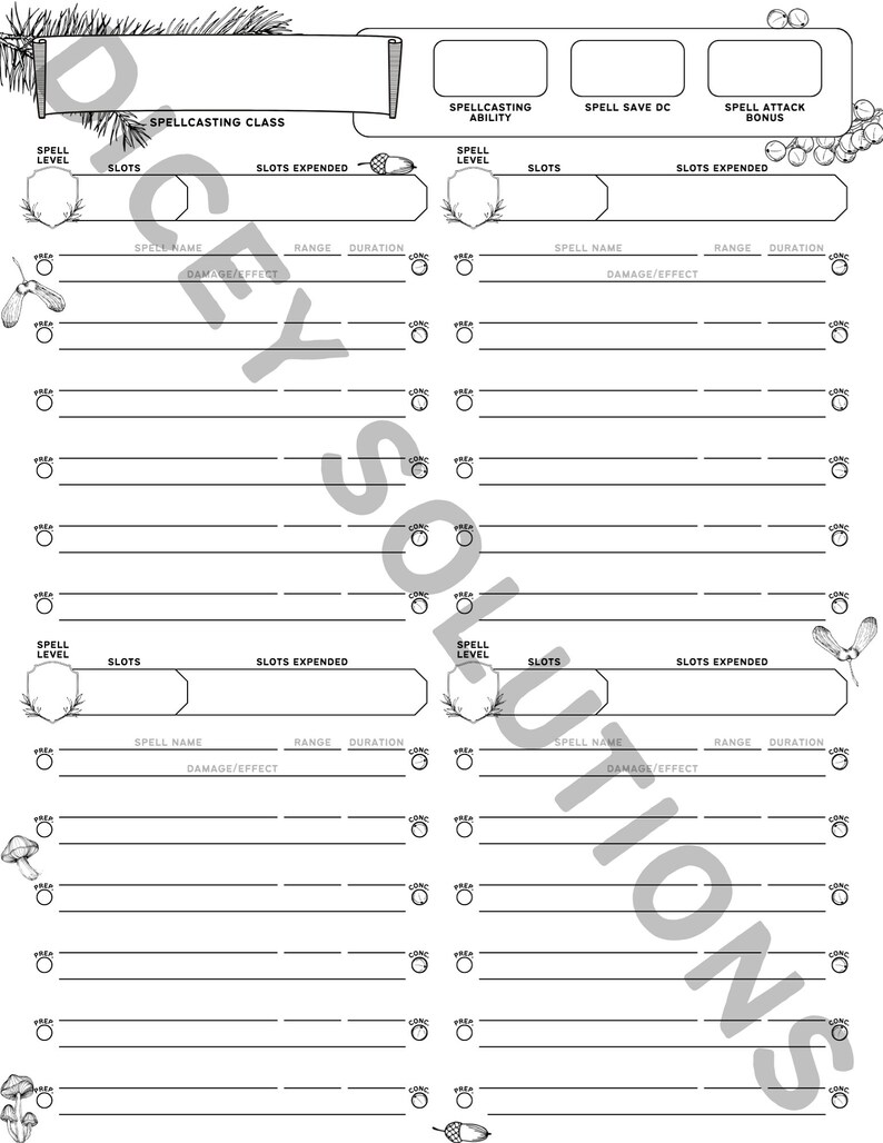 Printable Dnd 5e Character Sheets Forest Theme Printable Pdfs for