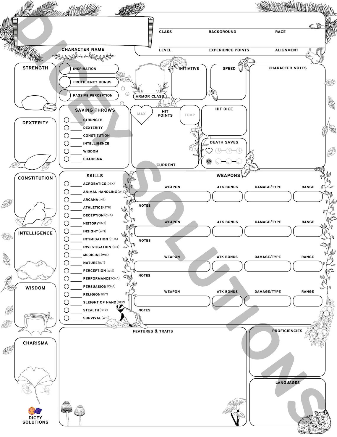 Dnd 5e Character Sheet &amp; Spell Sheets Printable Pdfs for Dungeons and ...