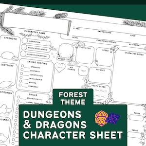 DnD 5e Character Sheet & Spell Sheets | Printable PDFs for Dungeons and Dragons | Forest Theme