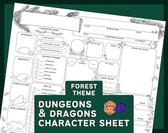 DnD 5e karaktärsblad | Skogs- och naturtema | Utskrivbart trollformelblad i PDF-format | Druid Ranger | Dungeons and Dragons