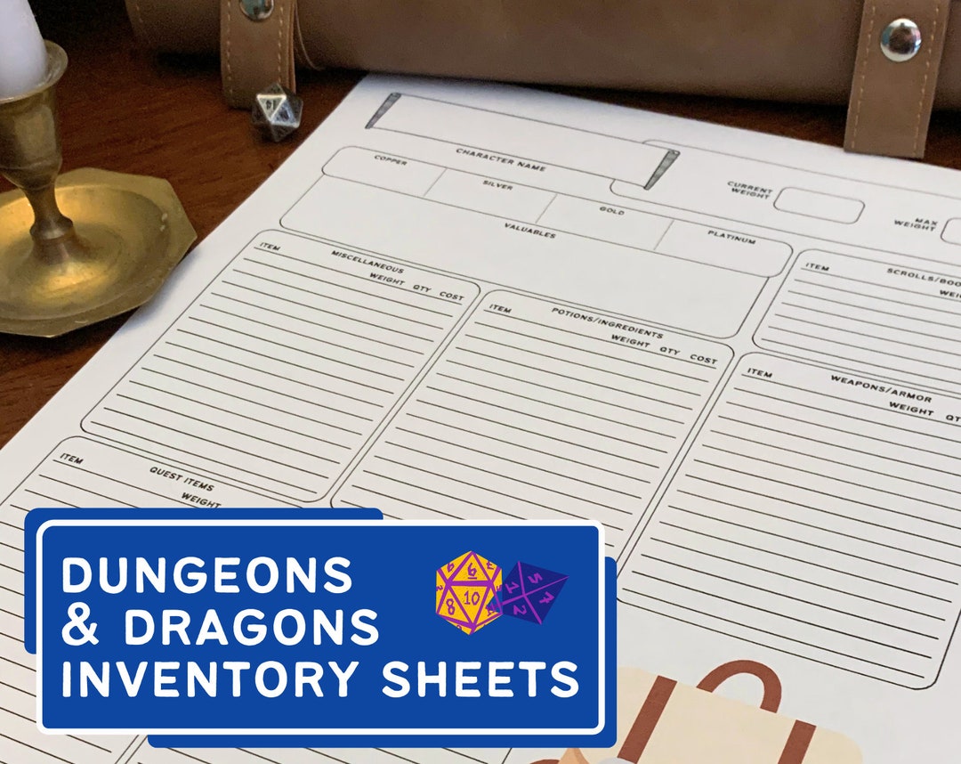 Dnd 5e Inventory Sheets Inventory Handy Haversack Bag of Etsy