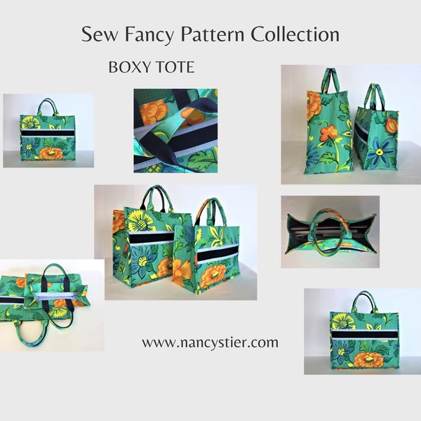 Boxy Tote,Two Sizes,PDF Sewing Project, Sew,Beach Bag,Weekender Bag,Chic everyday handbag,Instant download,Sew Fancy, Book Tote