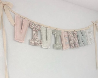 Fabric Letter name banner - puff letter garland - Personalized fabric banner - custom Fabric quilted name sign - nursery decor - baby shower