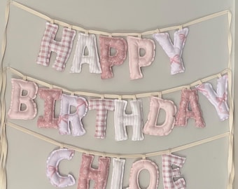 Fabric birthday banner - Personalized Banner - Fabric Happy Birthday letters - Gender reveal decor - letter garland - first birthday banner