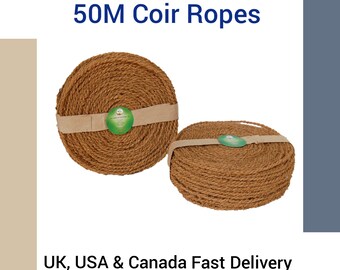 50M 100% Eco-Friendly Coir Ropes Handmade Coconut  Coir Husk Fiber Twisted Role, Home Vegetable & Flower Garden Planting Support Coir Cord