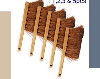 Eco-friendly Natural Coir Bristle Hand Brush for Home Floor Cleaning, Handmade Smooth Wooden Handle Hand Broom Carpet & Tiles Sweeping Brush