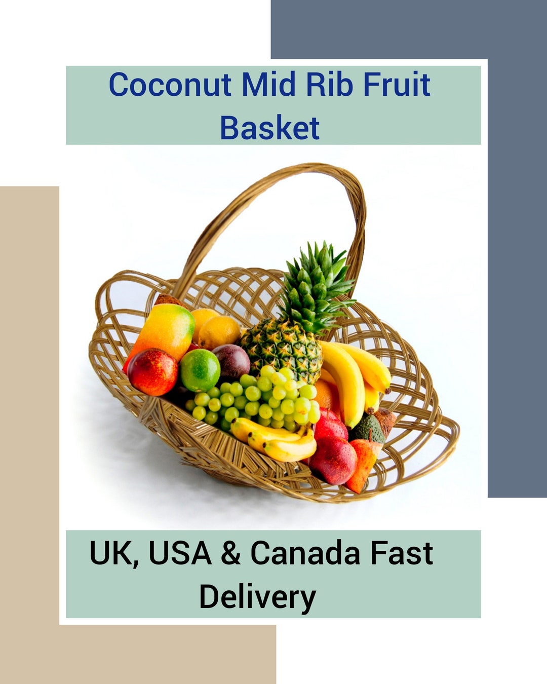 Eco-friendly Handmade Coconut MID RIB Fruit/flower BASKET With Handle ...