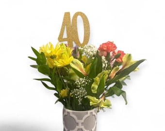 Birthday centerpiece, 40th birthday celebration, 40th birthday, 40 birthday party decor, glitter number centerpiece, number cake topper