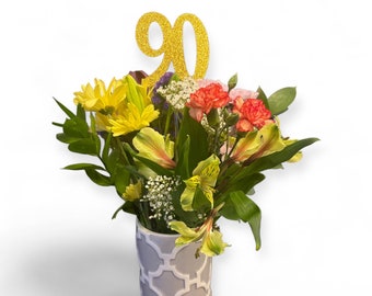 Birthday centerpiece, 90th birthday celebration, 90th birthday, 90 birthday party decor, glitter number centerpiece, number cake topper