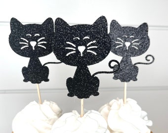 Halloween Cupcake toppers, Halloween black cat cupcake toppers, Spooky cupcake toppers