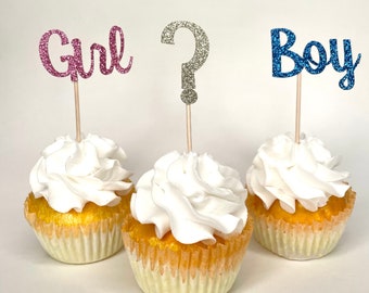 Gender Party Reveal Cupcake toppers, gender reveal party, baby gender reveal party, baby decor, gender reveal decor, party decor, cupcakes