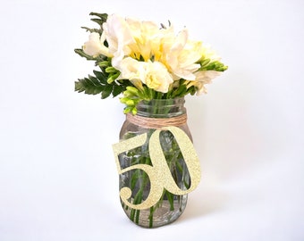 Glitter Number 50 Cutout – 50th Birthday Vase Tag – Milestone Party Decoration