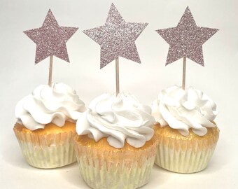 Glitter Star Cupcake toppers, birthday party decor, baby shower decor, party decorations, cupcake toppers