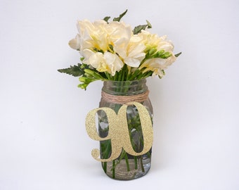 Glitter Number 90 Cutout – 90th Birthday Vase Tag – Milestone Party Table Decor