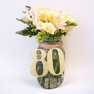 Glitter Number 80 Cutout – 80th Birthday Vase Tag – Milestone Party Decoration