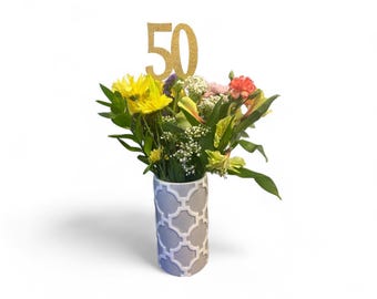 Birthday centerpiece, 50th birthday celebration, 50th birthday, 50 birthday party decor, glitter number centerpiece, number cake topper