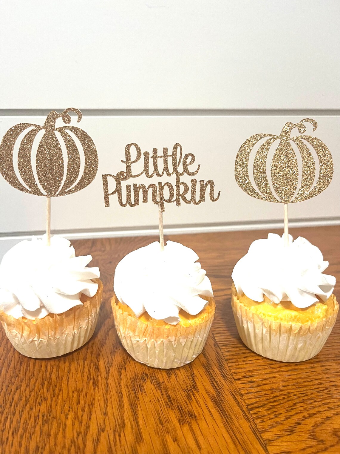 Pumpkin Baby Shower Cupcake Toppers Little Pumpkin Cupcake Etsy