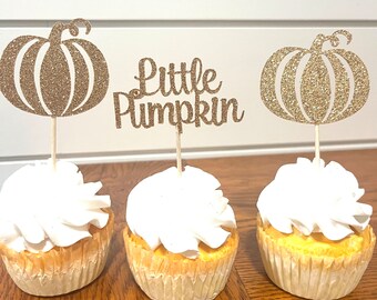 Pumpkin baby shower cupcake toppers, little pumpkin cupcake toppers, little pumpkin first birthday party, fall cupcake toppers, autumn, fall