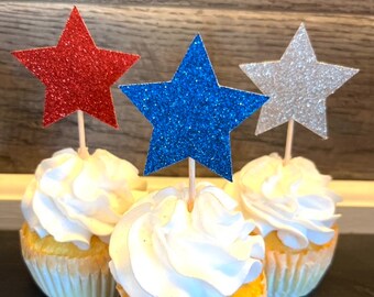 Fourth of July party decoration, USA birthday party, red white and blue decor, birthday party cupcake toppers, patriotic decor,